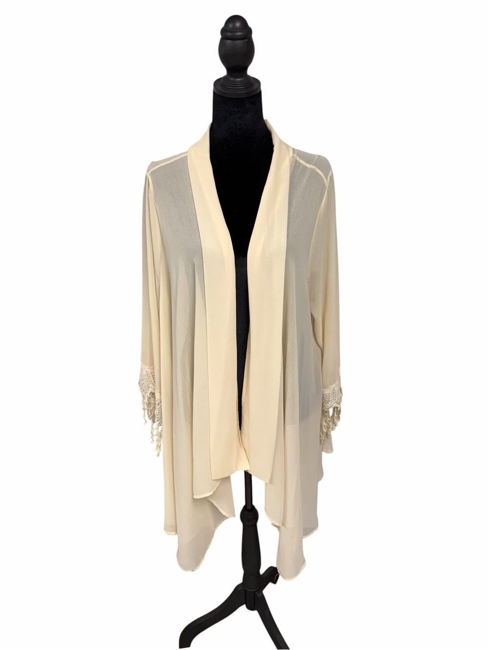 Alya Women's Cream Open-Front Lightweight Cardigan with Lace Trim